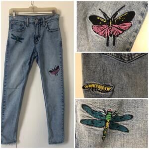 VTG‎ Levis 512 Embroidered Slim Fit Jeans Y2K Fairy 29x30 Butterfly Dragonfly